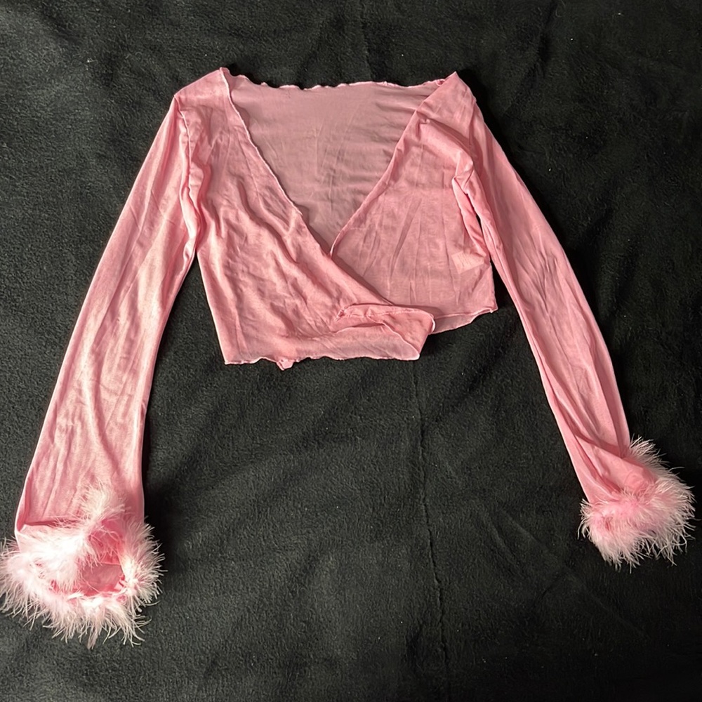 Girly Pink Long Sleeve Waist Tie Crop Top